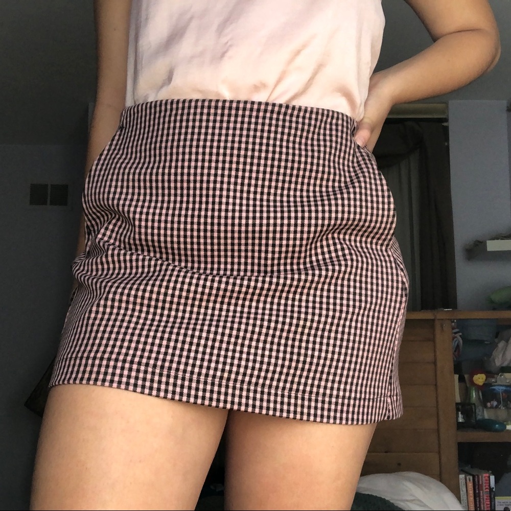 pink urban outfitters gingham skirt
